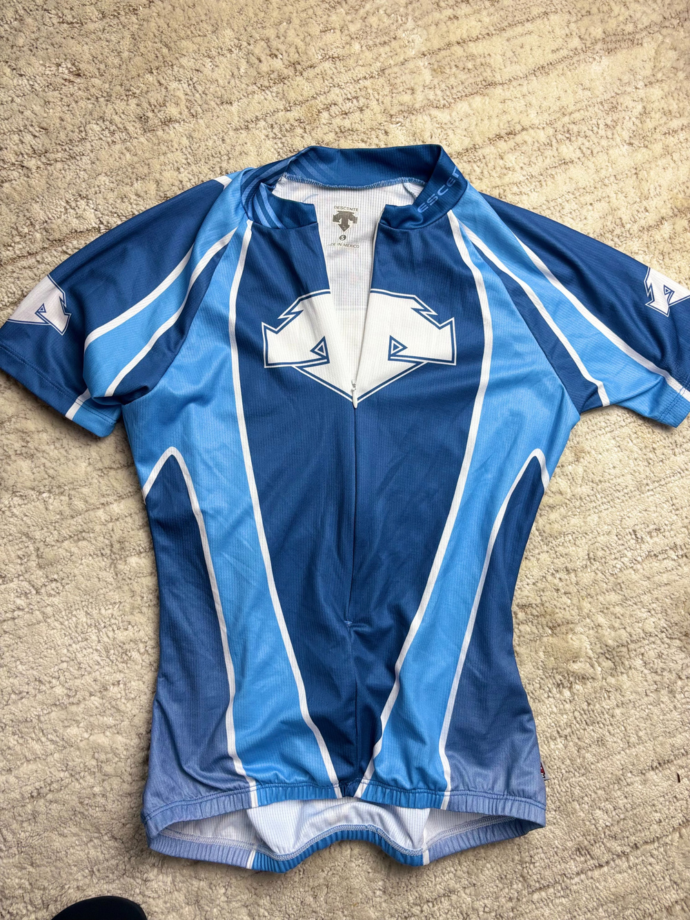 Descente Cycling Jersey Blue White Zip Front Size S Y2K Retro